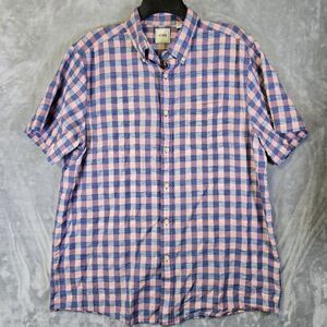 ROWM Button Down Shirt Mens Large Pink Blue Check Great Baby Reveal Shirt